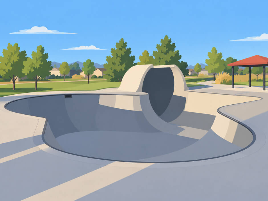 Illustration of a skatepark for Colfax Skatepark